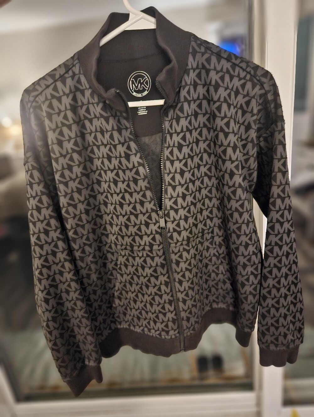 Michael Kors Black/Gray MK Monogram Zip Bomber Jacket